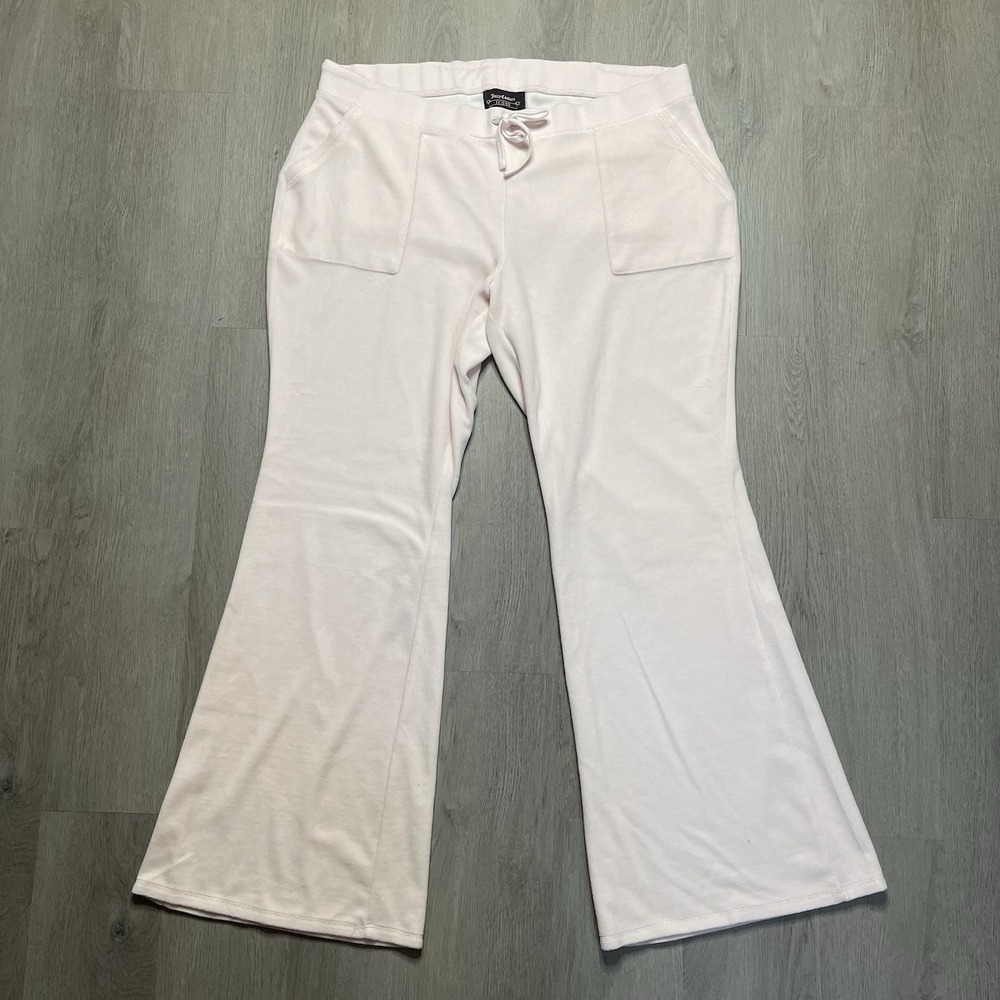 Juicy Couture Icon Flared Pants Size 1X White Lounge Pockets 00s Y2K Drawstrings